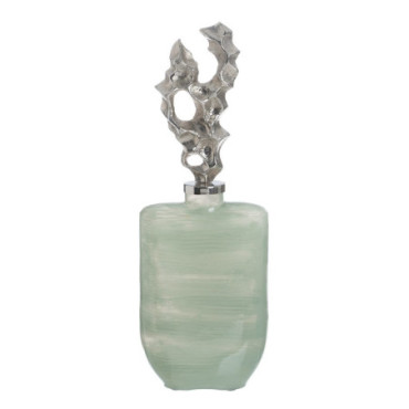 Bouteille Décoratif Vert - Argent Verre. 16x10x46cm