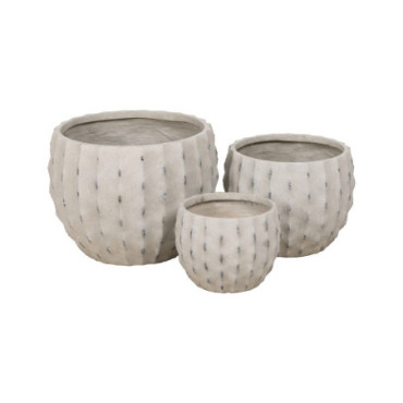 Cache-Pot Crème Magnésium Décoration 47x47x37,50cm Set de 3