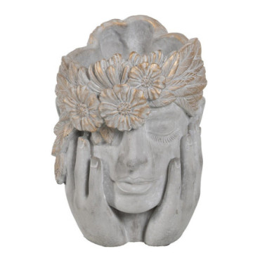 Cache-Pot Visage Gris Ciment Décoration 22x17x24cm