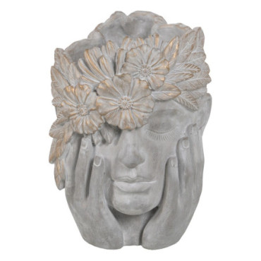 Cache-Pot Visage Gris Ciment Décoration 27x22x31cm