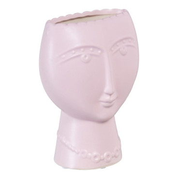 Cache-Pot Visage Mauve Céramique 15x8,50x19cm