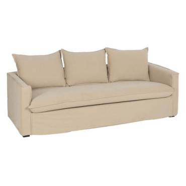 Canapé 3 Carrés Beige Tissu - Bois 220x95x90cm