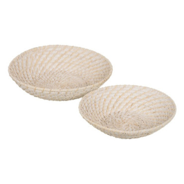 Centre de Table Blanc Fibre Naturelle 35x35x8cm Set de 2