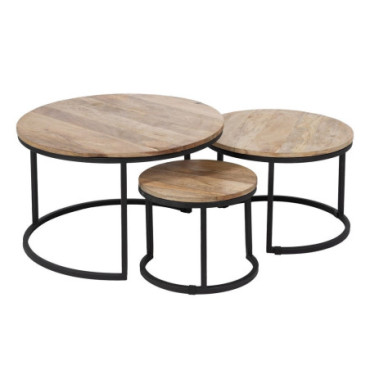 Centre de table Naturel - Noir Bois - Fer 79x79x48cm Set de 3