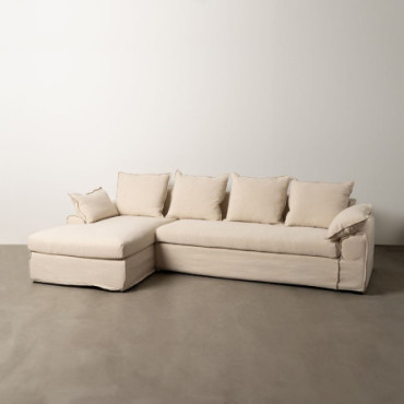 Chaise Crème Tissu - Bois Décoration 300x161x90cm