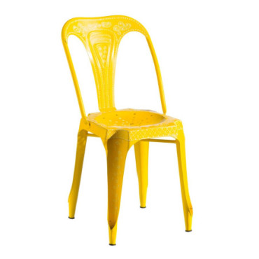 Chaise Décoré. Jaune Métal Salon 41x39x85cm