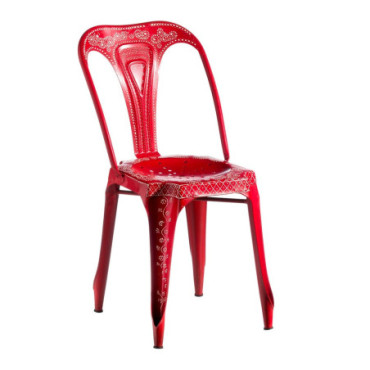 Chaise Décoré. Rouge Métal Salon 41x39x85cm