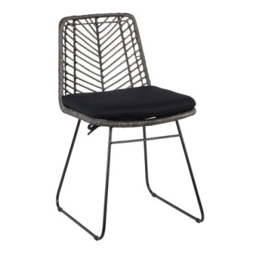 Chaise Gris - Noir Rattan/Métal Salon 45x54x81cm