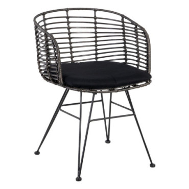 Chaise Gris - Noir Rattan/Métal Salon 53x58x76cm