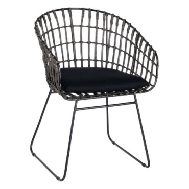 Chaise Gris - Noir Rattan/Métal Salon 56x54x79,50cm