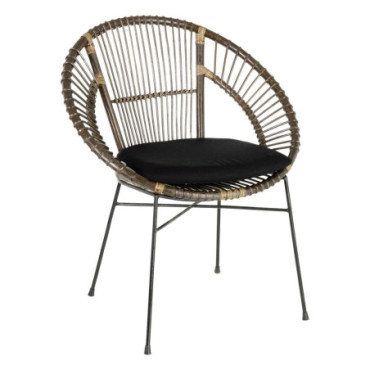 Chaise Gris - Noir Rattan/Métal Salon 71x61x87cm