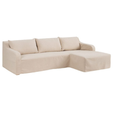 Chaise Longue Canapé Beige Étoffe Salon 249x160x73cm