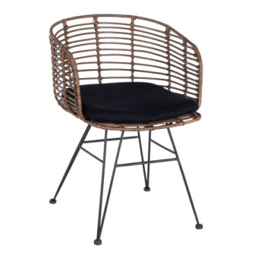 Chaise Marron - Noir Rattan/Métal Salon 53x58x76cm