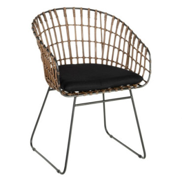 Chaise Marron - Noir Rattan/Métal Salon 56x54x79,50cm