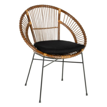 Chaise Marron - Noir Rattan/Métal Salon 71x61x87cm