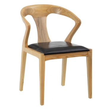 Chaise Naturel - Noir Bois De Teck - Cuir 55x54x77cm