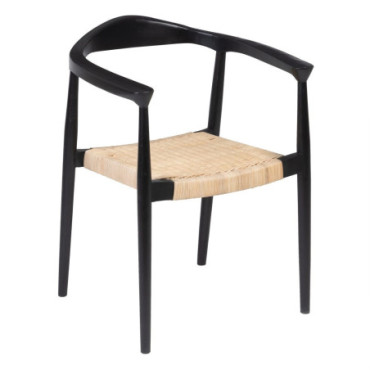 Chaise Naturel - Noir Rattan/Bois Salon 59x58x76,50cm