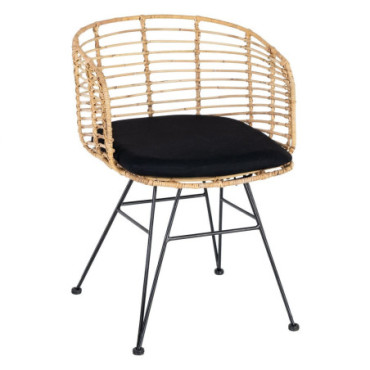 Chaise Naturel - Noir Rattan/Métal Salon 53x58x76cm