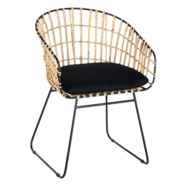 Chaise Naturel - Noir Rattan/Métal Salon 56x54x79,50cm