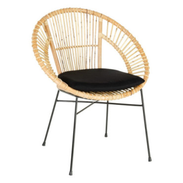 Chaise Naturel - Noir Rattan/Métal Salon 71x61x87cm