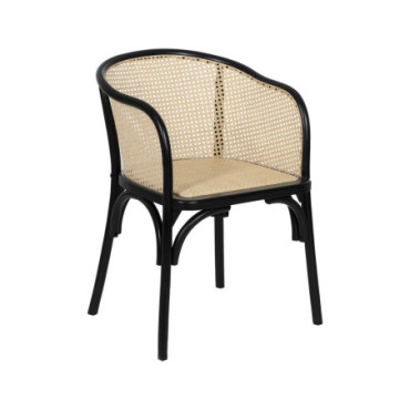 Chaise Noir - Naturel Bois - Rattan 56x58x77cm