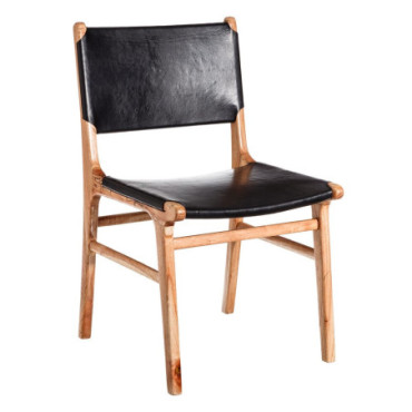 Chaise Noir Bois De Teck - Cuir 50x52x83cm