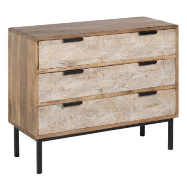 Commode Naturel - Blanc Bois - Métal Chambre 100x40,50x85cm