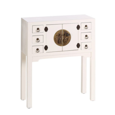 Console 2 Portes Et 6 Tiroirs Blanc 63x26x80cm