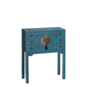 Console 2 Portes Et 6 Tiroirs Bleu Mdf - 63x26x80cm