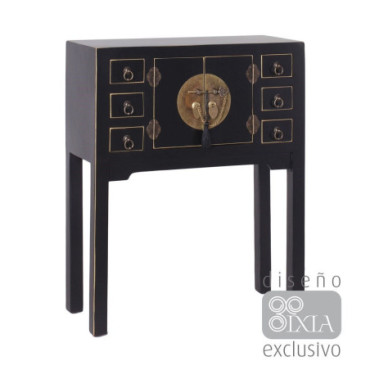 Console 2 Portes Et 6 Tiroirs Noir 63x26x80cm