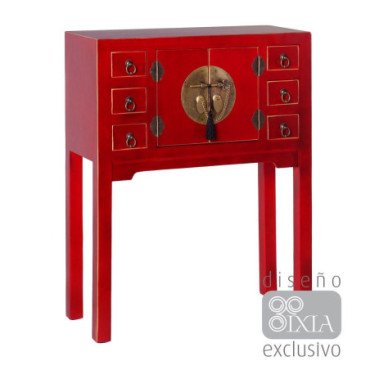 Console 2 Portes Et 6 Tiroirs Rouge 63x26x80cm