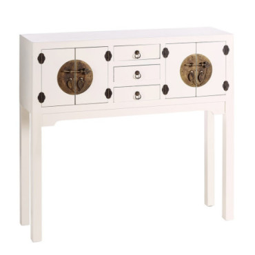 Console 4 Portes Et 3 Tiroirs Blanc 95x26x90cm