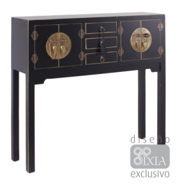 Console 4 Portes Et 3 Tiroirs Noir 95x26x90cm