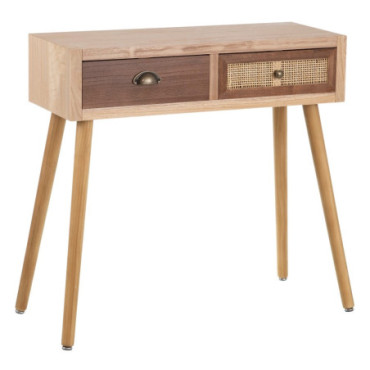 Console Crème - Naturel Bois - Rattan 80x30x78cm