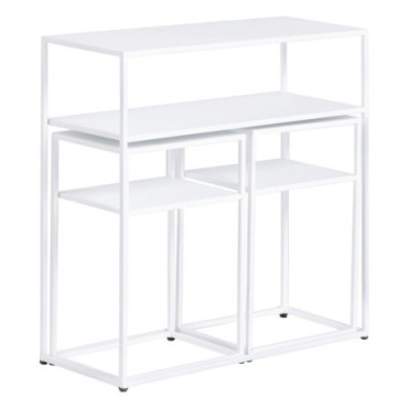 Console et 2 petites tables Blanc Métal 80x30x80cm Set de 3