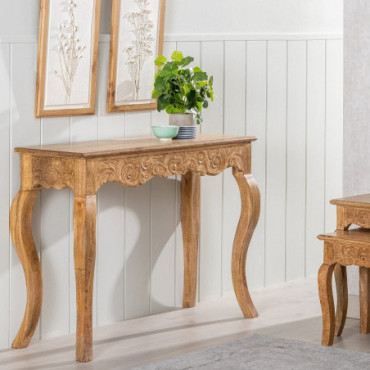 Console et 2 petites tables Naturel 106x37x78cm Set de 3