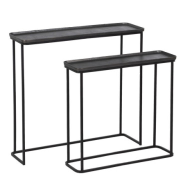 Console Gris - Noir Métal Entrée 84x26x78cm Set de 2