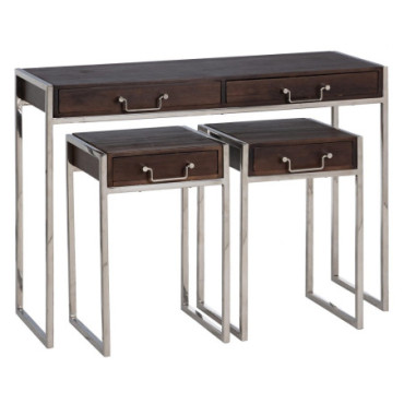 Console Marron - Argent Bois / Métal 114x40,60x81,30 C Set de 3