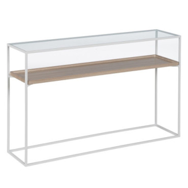 Console Naturel - Blanc Mdf - Métal 120x30x75cm