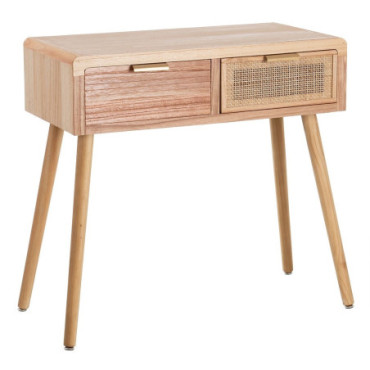 Console Naturel Bois - Rattan Salon 80x40x78cm