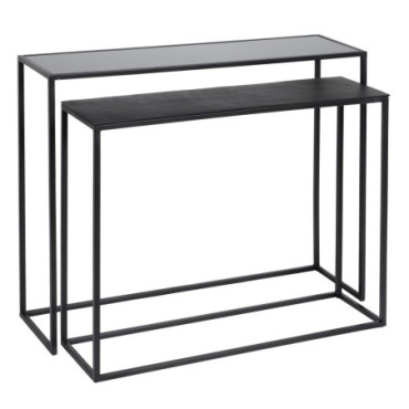 Console Noir Aluminium / Cristal 98x28x82cm Set de 2