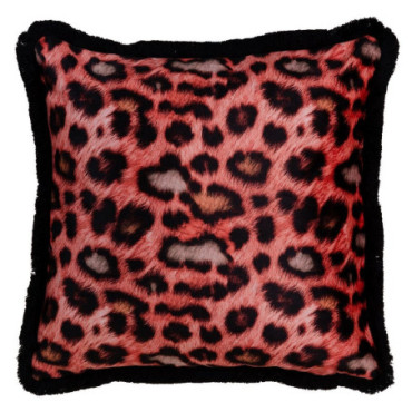 Coussin Léopard Orange Velours 45x45cm