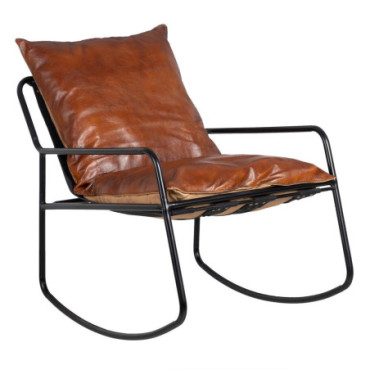 Fauteuil À Bascule Marron Métal / Cuir 59x80x80cm