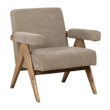 Fauteuil Beige Tissu - Bois Salon 74x76x85cm