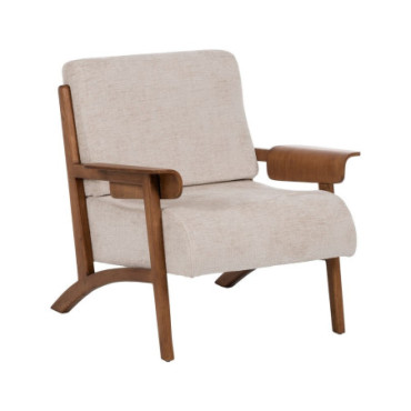 Fauteuil Beige Tissu - Bois Salon 76x72x77cm