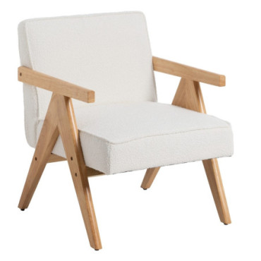 Fauteuil Blanc - Brun Bois D' Hévéa Salon 57x50x77cm