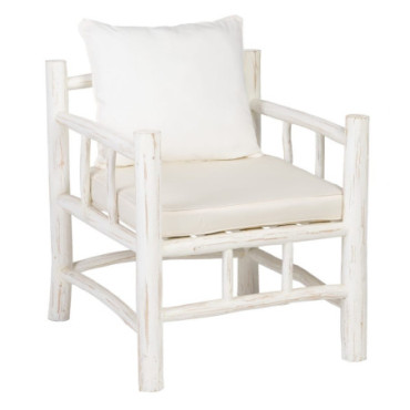 Fauteuil Blanc Décapage Bois De Teck 70x70x80cm