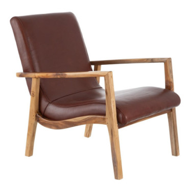 Fauteuil Marron Bois De Teck - Cuir 65x76x83cm