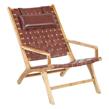 Fauteuil Marron Bois De Teck - Cuir 66x97x90cm