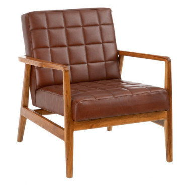 Fauteuil Marron Bois De Teck - Cuir 68x78x82cm